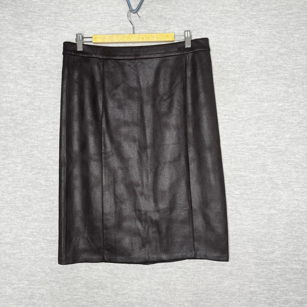 Susan Graver Printed Faux Suede Pencil Skirt Size Medium Black A383186‎ Women